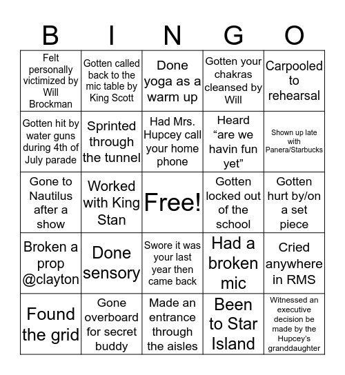 JGT Bingo Card