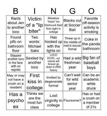 THE NOTORIOUS LOCO Bingo Card
