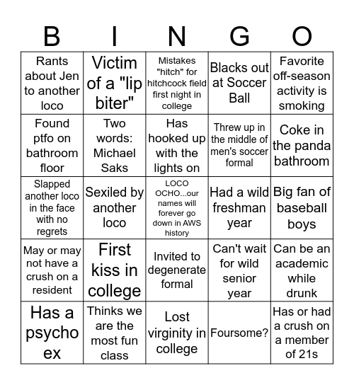 THE NOTORIOUS LOCO Bingo Card