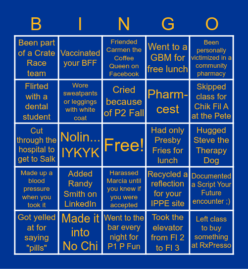 PittPharmacy Bingo Card