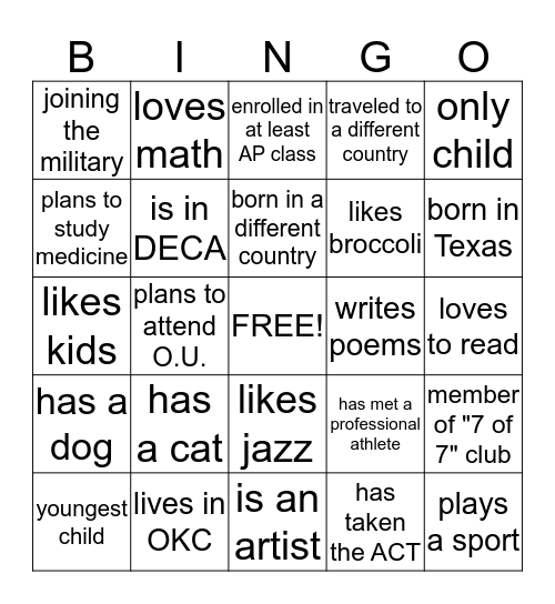 Welcome Bomber Bingo Card