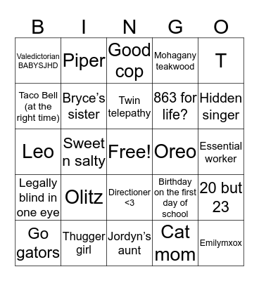 Emily’s Bingo Card