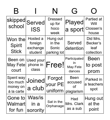 ⚪️🔴Centralia High School🔴⚪️ Bingo Card