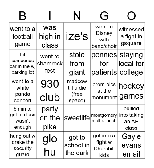 WJ Bingo Card