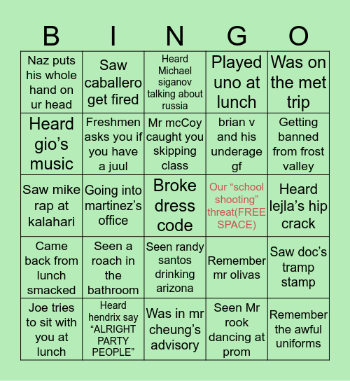 B P C S Bingo Card