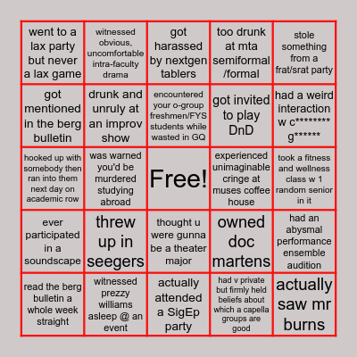 BERG BINGO BUT ANOTHER ONE Bingo Card