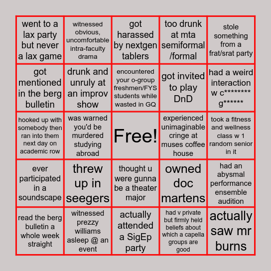BERG BINGO BUT ANOTHER ONE Bingo Card