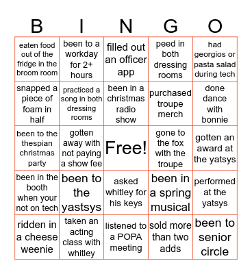 Troupe 3064 Bingo Card