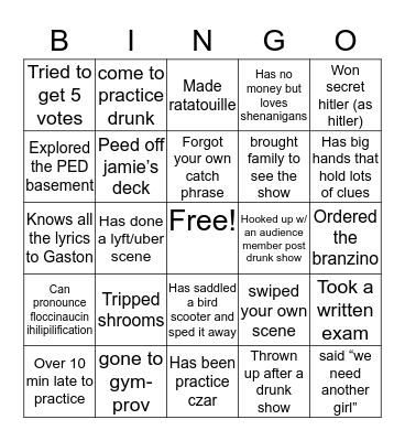 Second Nature Bingo Card