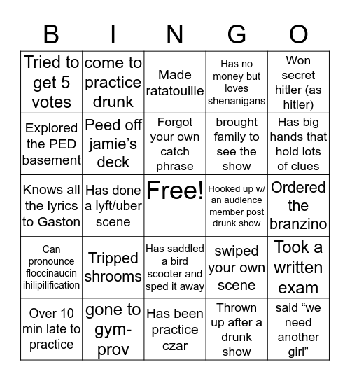 Second Nature Bingo Card