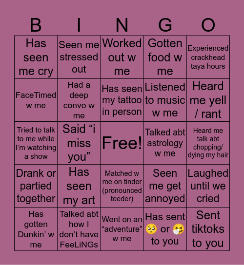 Taya’s Bingo Card