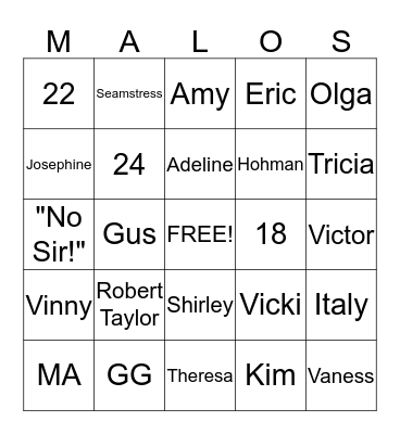 Malo Cousin Reunion Bingo Card