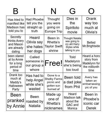 Spiritoto Bingo Card