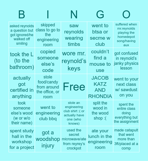 W B ENGINEERING Bingo Card