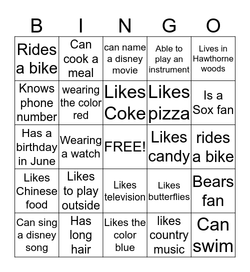 Untitled Bingo Card