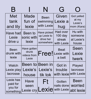 Lexie’s bingo Card