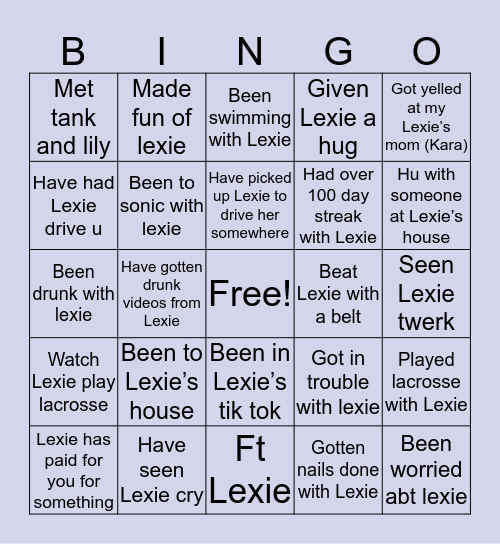 Lexie’s bingo Card