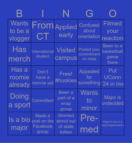 UConn ‘24 Bingo Card