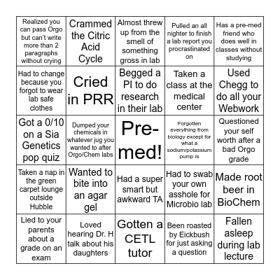 UofR Bio Major Bingo Card