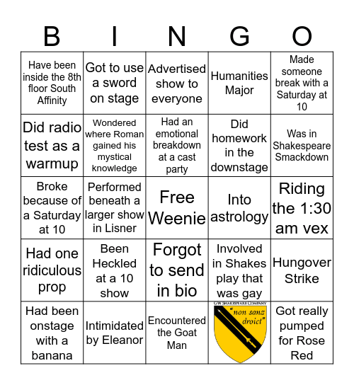 GW Shakes Edition Bingo Card