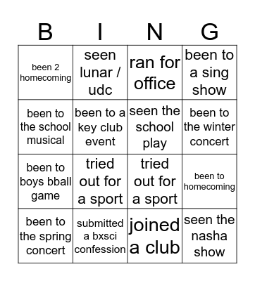 school spirit bingo Card