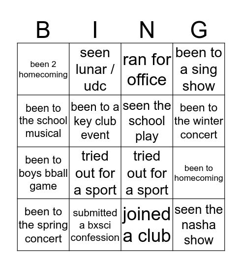 school spirit bingo Card