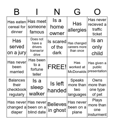 Did You Know Bingo Card