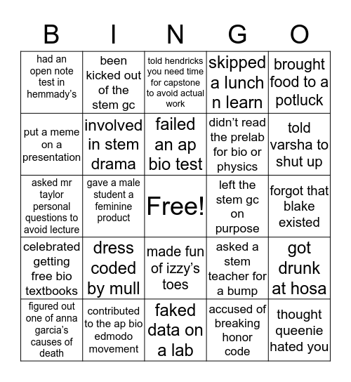 biomed stem bingo Card