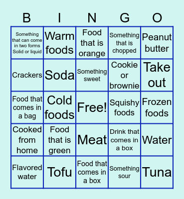 Food at Home Bingo Card