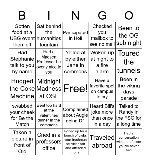 Augustana Bingo Card