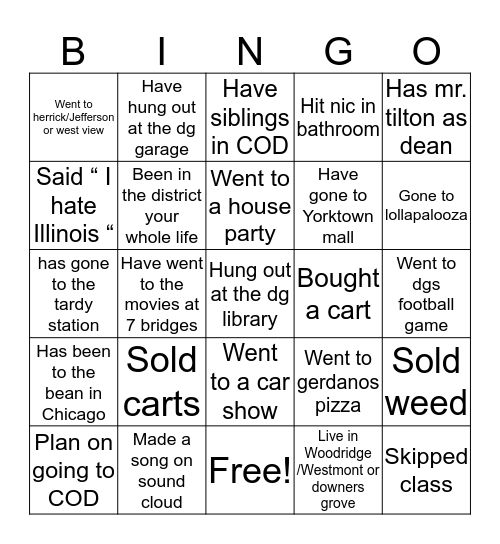 Downers grove north bingo Card