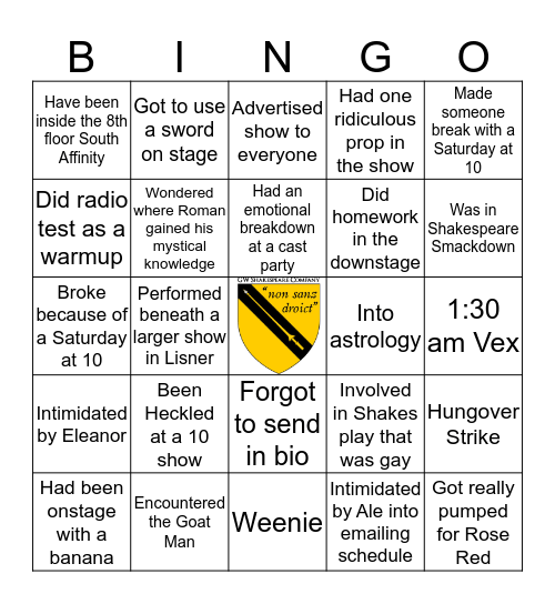 GW Shakes Edition Bingo Card