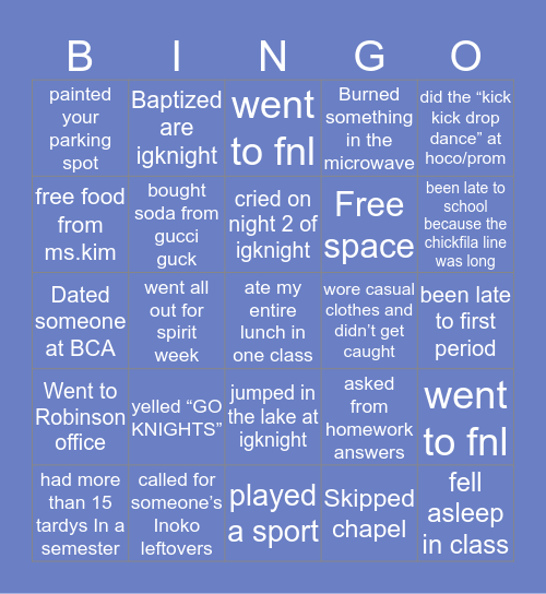 BCA Bingo Card