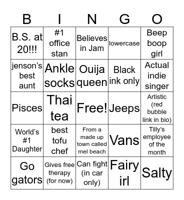 Alyssa’s Bingo Card