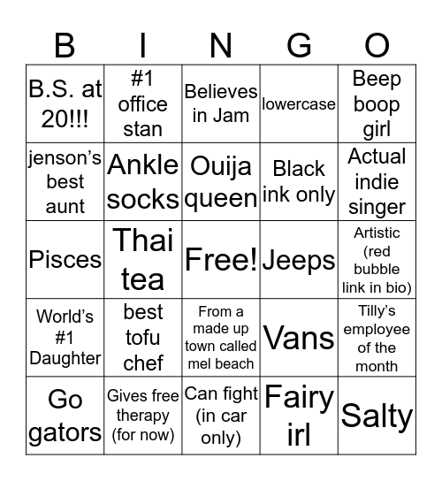 Alyssa’s Bingo Card