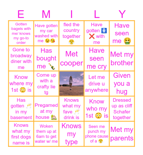 Emily’s Bingo Card