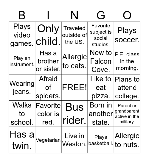 Get to Know Your Peers. Bingo Card