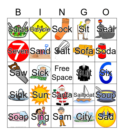 Initial /S/ Bingo Card