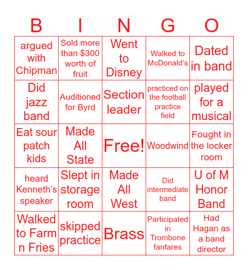 OG Germantown Band Bingo Card