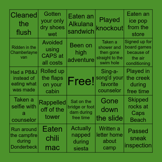 Camp Alkulana Bingo Card