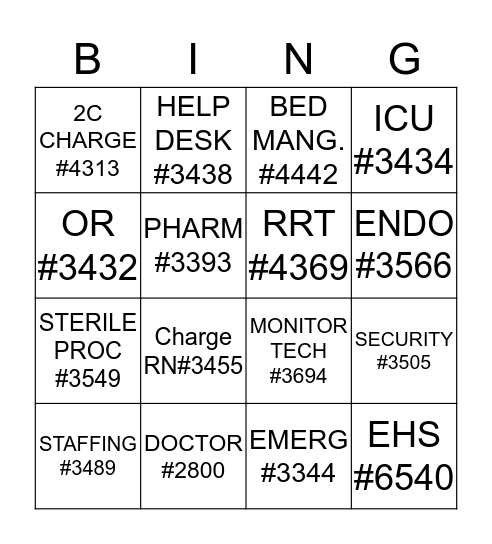 Who to call Bingo Card
