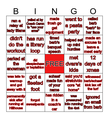 CHS T&F BINGO! Bingo Card