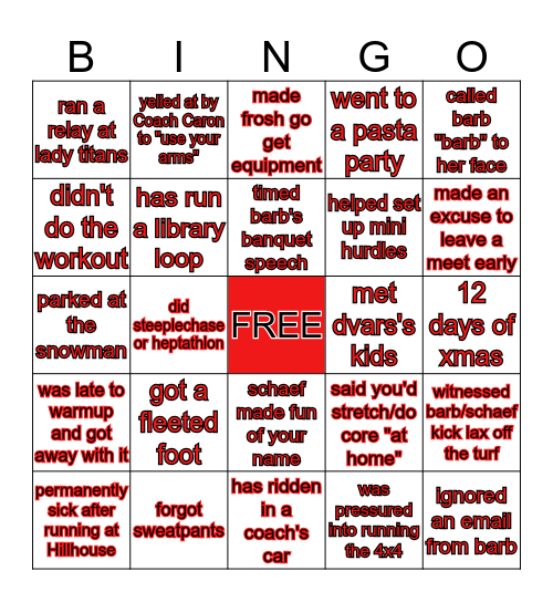 CHS T&F BINGO! Bingo Card