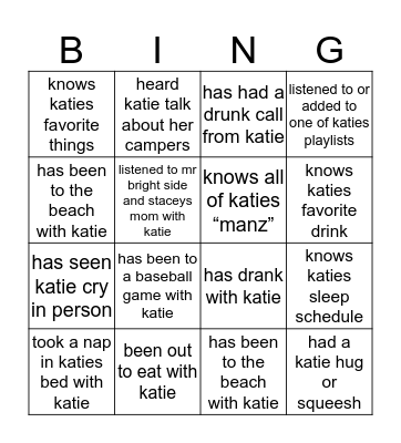 friends w katie Bingo Card