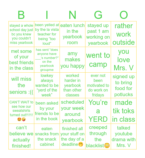 YEARBOOK Bingo Card