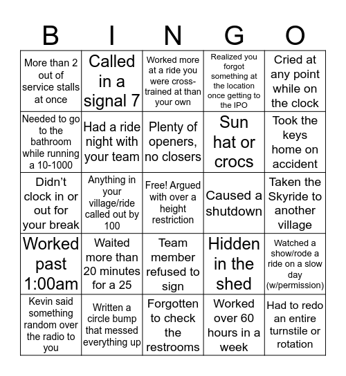 Lead Bingo Card