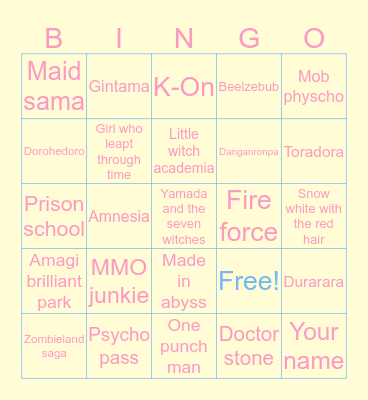 Anime you've watched Bingo Card