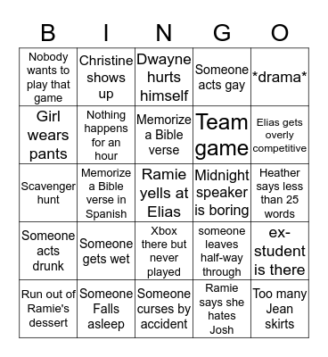 Lock-in Bingo Card