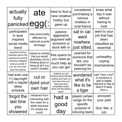 quarantine bingo <3 Bingo Card