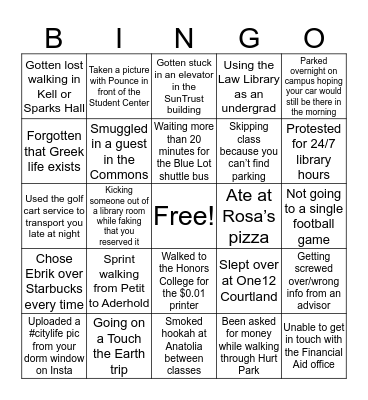 GEORGIA STATE UNIVERSITY Bingo Card
